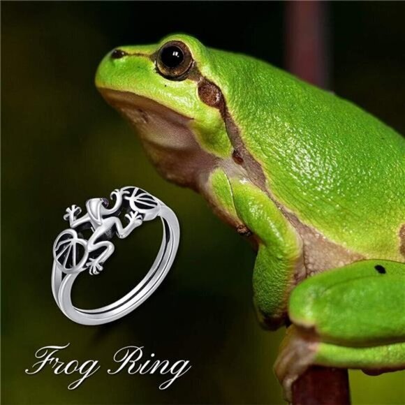 Sterling Silver Frog Rings Women Men Cute Animal Wedding Bands Jewelry - Picture 4 of 7